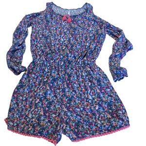 XXhiliaration Romper Long Sleeve Floral Blue Cold Shoulder Elastic Girl XL 14/16